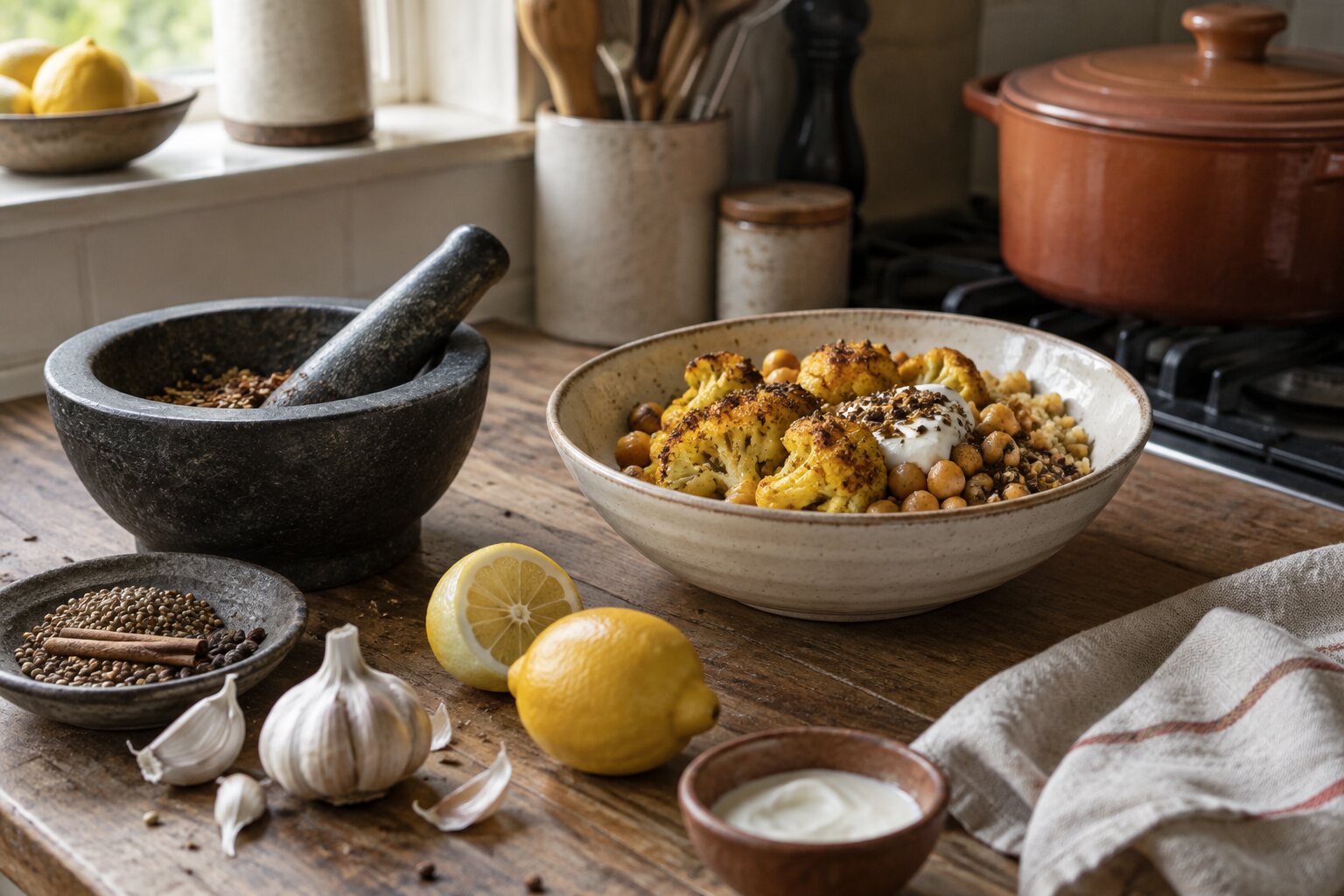 Spices and familiar ingredients brought together in a home kitchen