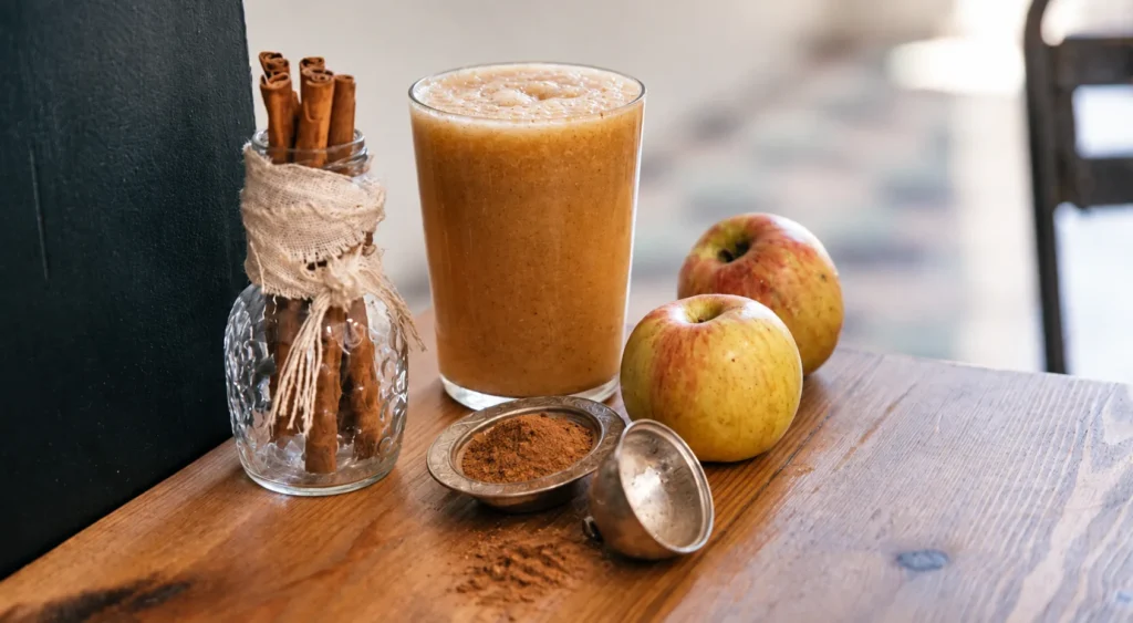 Apple and Cinnamon Smoothie, prepared and ready to serve.