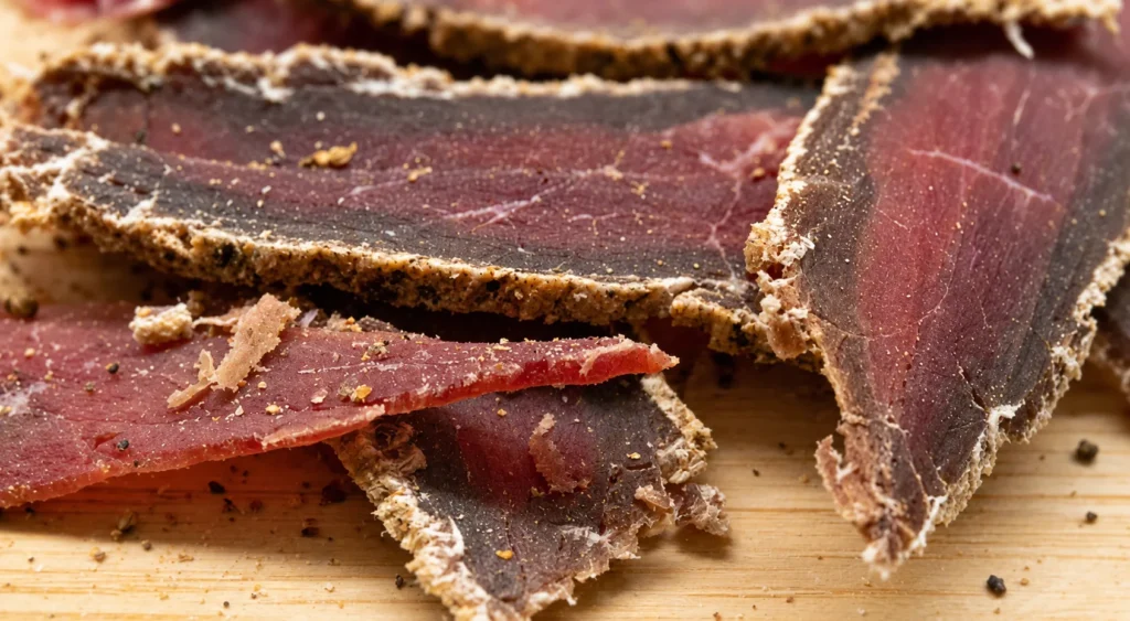 Biltong, prepared and ready to serve.