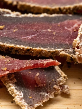 Biltong, prepared and ready to serve.