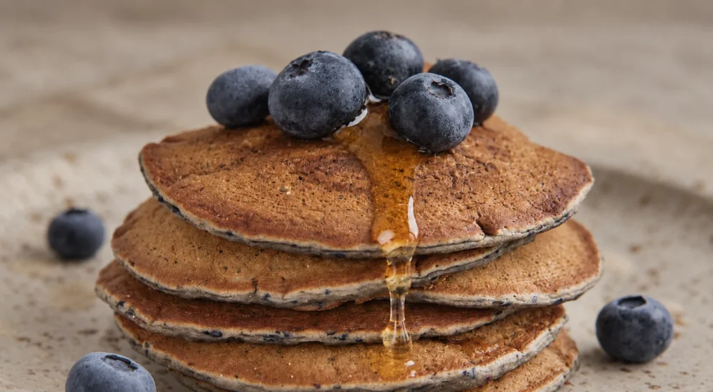 Blueberry Pancakes ~ The Vegan Episode, prepared and ready to serve.