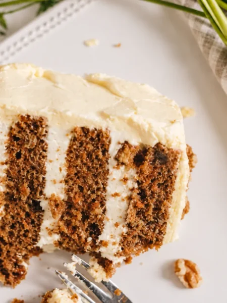Carrot Cake with Pecan Nuts, prepared and ready to serve.