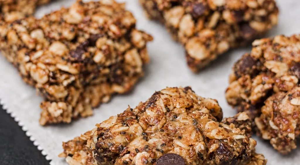 Chocolate Nut Granola Bars, prepared and ready to serve.