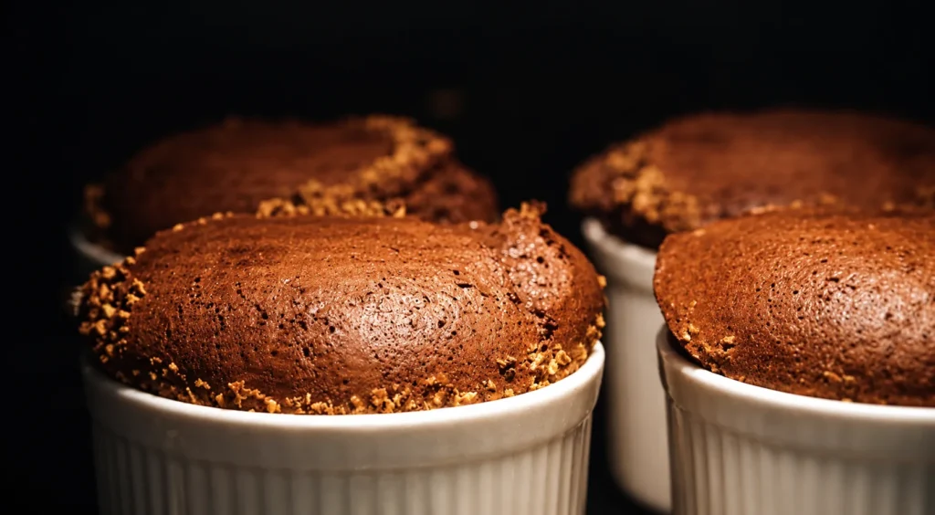 Chocolate Soufflé Beneath a Rich Butterscotch Sauce, prepared and ready to serve.