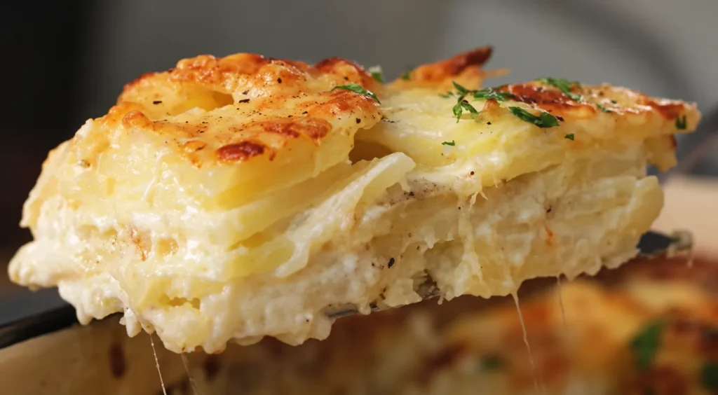 Dauphinoise Potatoes, prepared and ready to serve.