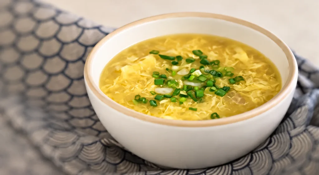 Egg Drop Soup, prepared and ready to serve.