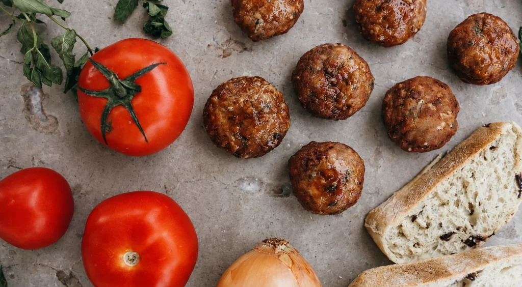 Frascati-Soaked Pork and Beef Meatballs, prepared and ready to serve.