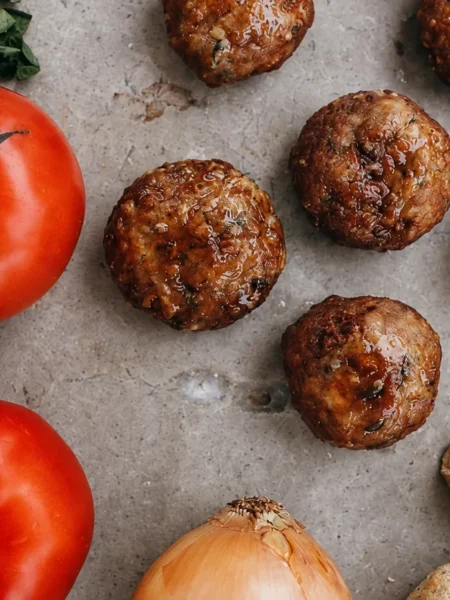 Frascati-Soaked Pork and Beef Meatballs, prepared and ready to serve.