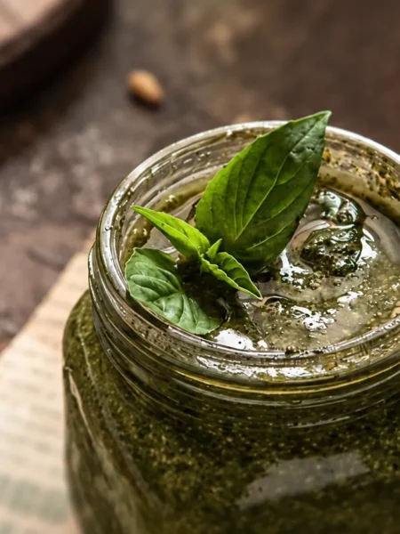 Fresh Basil Pesto, prepared and ready to serve.
