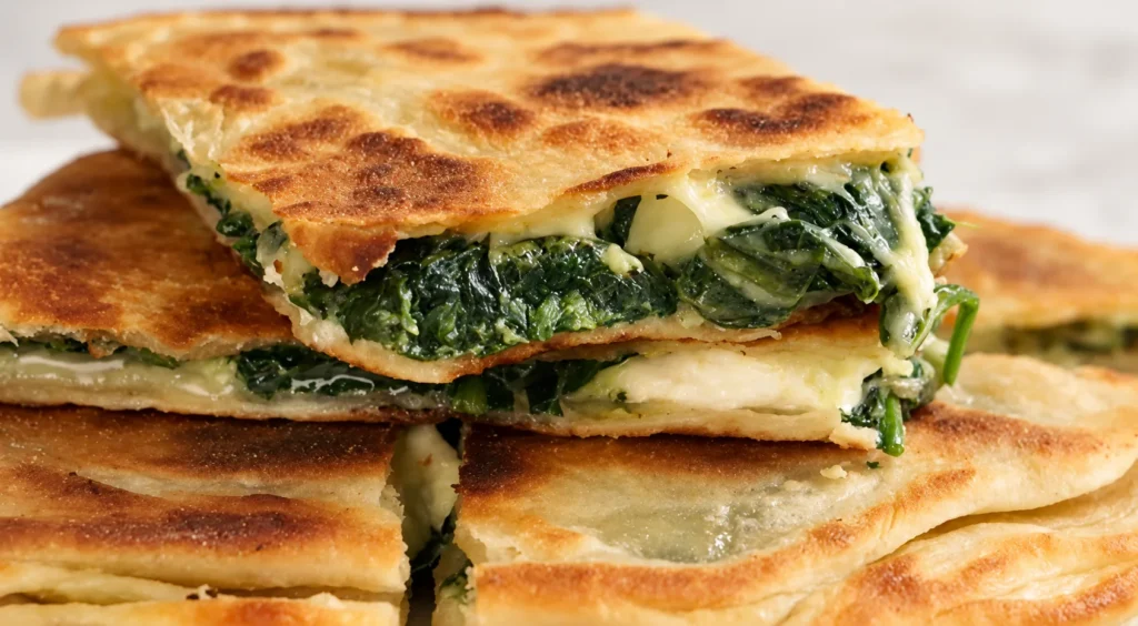 Gözleme, prepared and ready to serve.