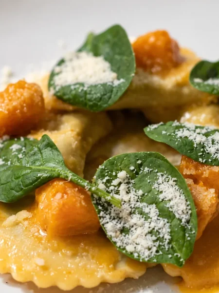Homemade Fresh Ravioli (Pasta Gialla), prepared and ready to serve.
