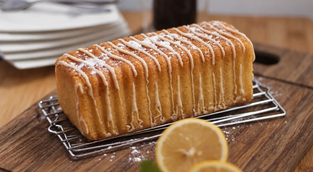 Lemon Drizzle Cake, prepared and ready to serve.
