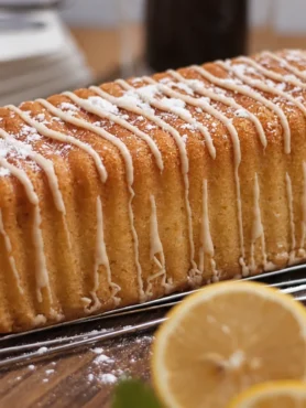 Lemon Drizzle Cake, prepared and ready to serve.