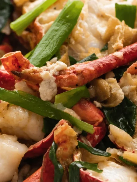 Manzanilla-Braised Lobster, prepared and ready to serve.