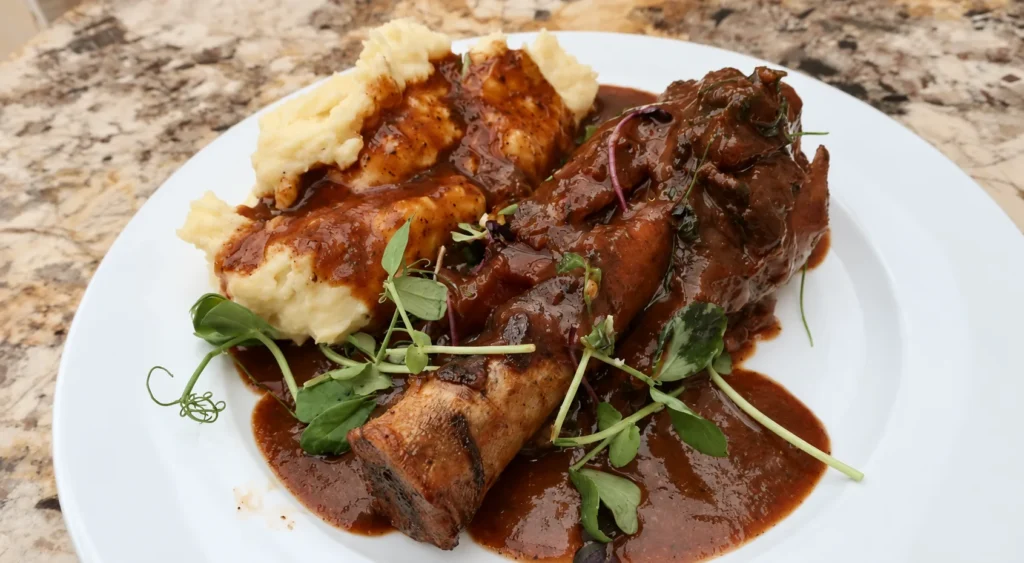 Minted Lamb Shanks, prepared and ready to serve.