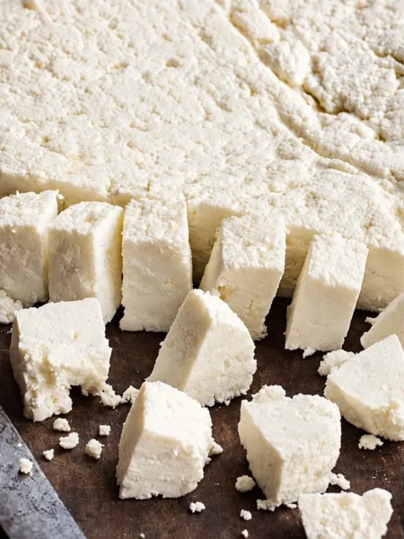 Paneer (Homemade Cheese), prepared and ready to serve.