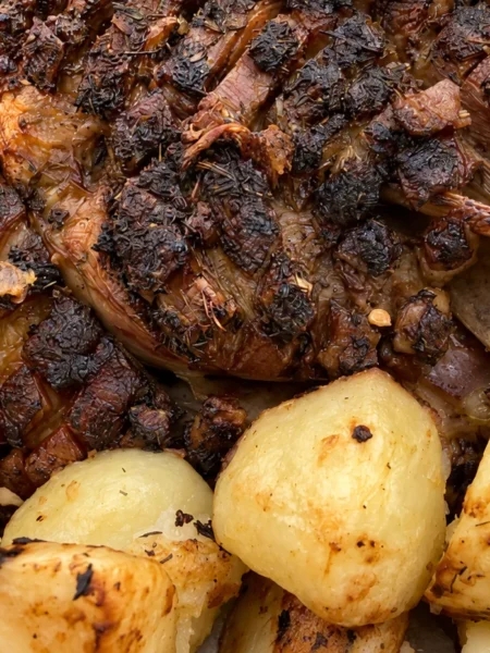Roasted Lamb Shoulder, prepared and ready to serve.