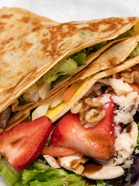 Savoury Crêpes with Mixed Salad, prepared and ready to serve.