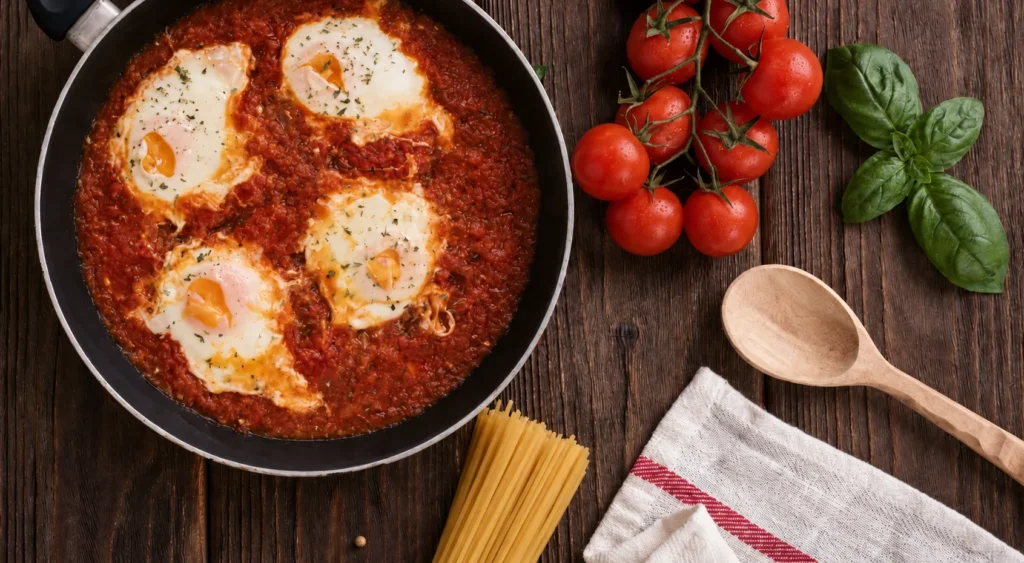 Shakshuka, prepared and ready to serve.