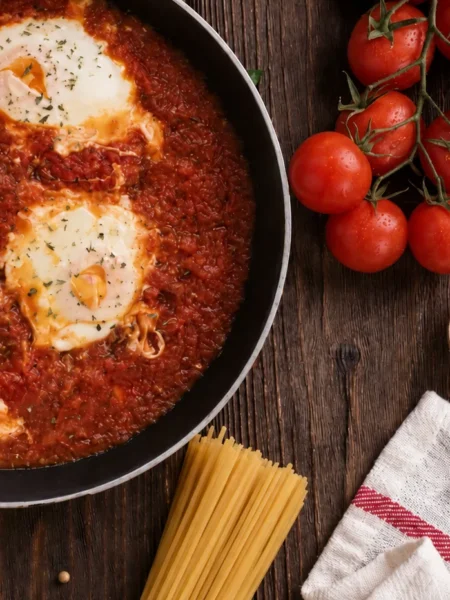 Shakshuka, prepared and ready to serve.