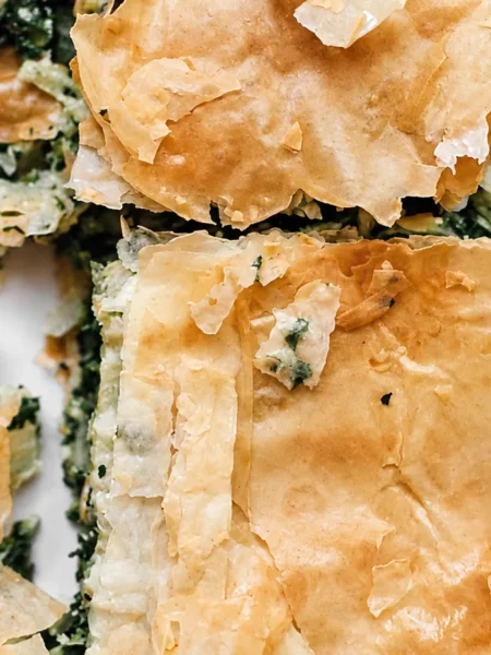 Spanakopita, prepared and ready to serve.