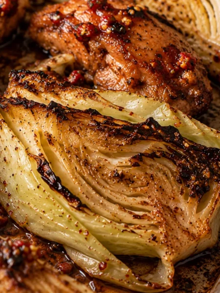 Sticky chilli chicken with deeply roasted cabbage wedges