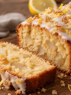 Pear and ginger loaf with lemon icing and crystallised ginger