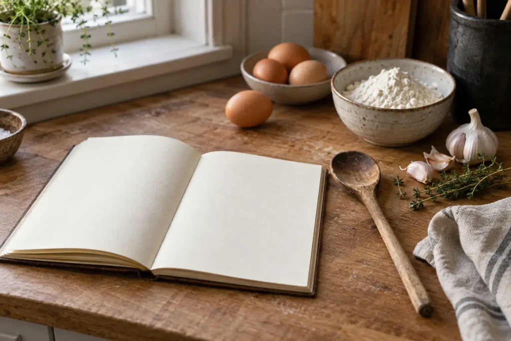 A calm home kitchen prepared for the beginning of a cooking journey